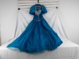 MARY'S BRIDAL TEAL STRAPLESS LONG JEWELED GOWN