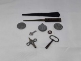 MISC METAL PIECES: LETTER OPENER, KEYS, ETC