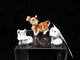 3 SMALL PORCELAIN FIGURES, 2 COWS & 1 DOG