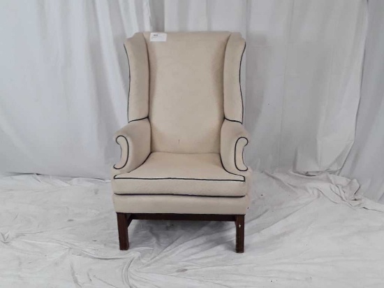 Quilted Light Yellow Fabric Wingback Chair