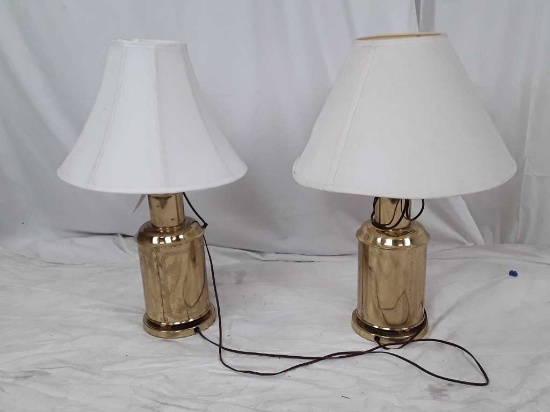 Pair Of Brass Lamps w/ Etched Flowers