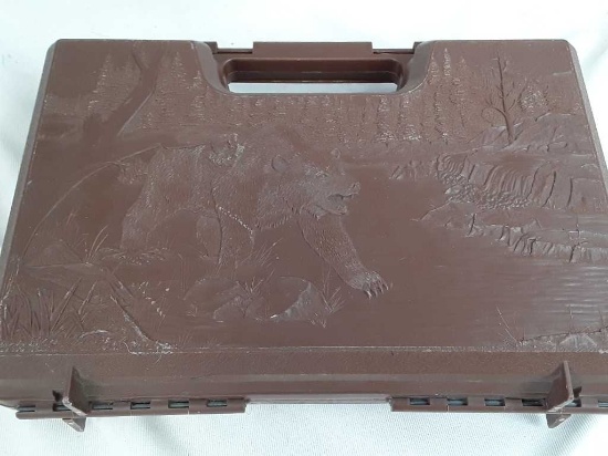 Brown Plastic Hand Gun Case-Bear Fishing Scene