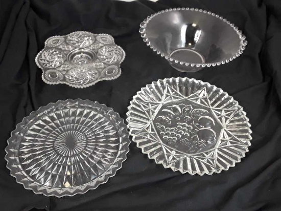 4 CLEAR GLASS SERVING DISHES/ TRAYS