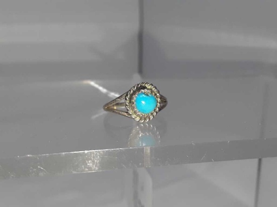 Native Style Metal & Turquoise Stone Ring Size 5.5