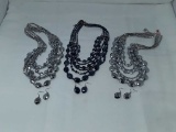 Crystal Earr & Multi Strand Necklace Sets-Chrome