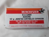 1 BOX OF WINCHESTER 9MM LUGER AMMO