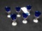 6 BLUEE GLASS W/SILVER PLATED STEMS CORDIALS