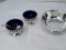 SILVER PLATE BOWL, CONDIMENT BOWLS W/COBALT INSERT