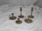 5 BRASS CANDLE STICKS, 3 HAVE HANDLES