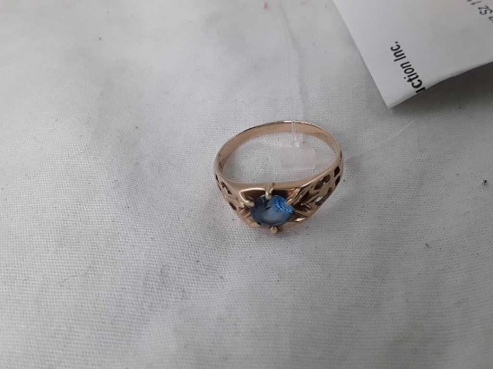 14K Yellow Gold Aquamarine Ring Sz 11