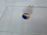 14KP Yellow Gold Ring-Oval Blue Stone (Sz 6.5) 4g