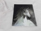 HAND PAINTED TILE WITH WHITE HORSE SIGNED