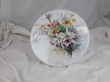 HANDPAINTED ROUND TILE W/FLORAL DESIGN, SIGNED