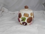 VINTAGE COOKIE JAR W/WALNUT HANDLE &COOKIES