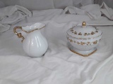 PORCELAIN PITCHER AND COVERED CANDY DISH