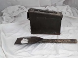Vintage Metal Ammo Can and Military Shovel.