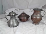 3 PETINA COPPER/SILVER COLORED PITCHERS AND BOWL