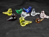 9 GLASS BIRD PAPERWEIGHTS, MULTIPLE COLORS