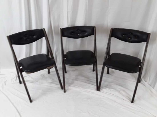 3 UNIQUE BLACK FOLDING CHAIRS