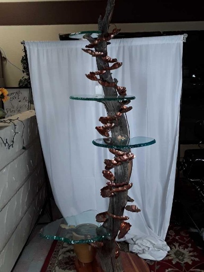 95" COPPER WATER FOUNTAIN SURROUNDING WOODEN TREE