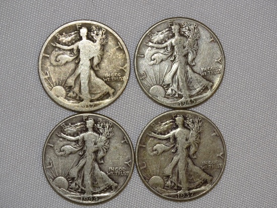 Set of 4  Walking Liberty Silver Half Dollars
