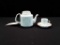 ASIAN WHITE TEA POT W/1 MATCHING CUP & SAUCER