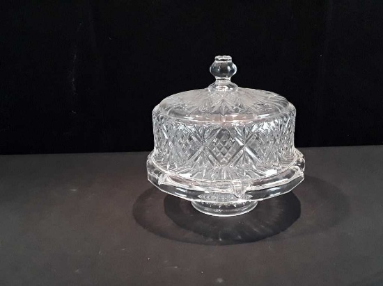 VINTAGE CUT GLASS PIE/CAKE STAND W/COVER