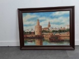 OIL ON CANVAS SIGNED ANDRE DEPICTS A CITY BY WATER