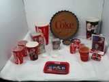 COCA COLA CAP SHAPED TRAY FILLED W/COLLECTABLES
