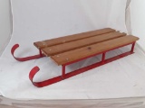 VINTAGE WOOD SLED W/RED METAL FRAME