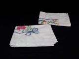 SET OF HAND EMBROIDERED PILLOWCASES W/BLUE RIBBON