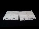 SET OF EMBROIDERED PILLOWCASES W/PURPLE FLOWERS