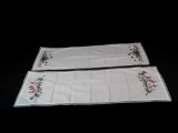 2 EMBROIDERED DRESSER SCARVES BRIGHT COLORS