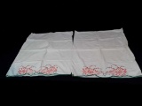 SET EMBROIDERED PILLOWCASES W/ORANGE FLOWERS