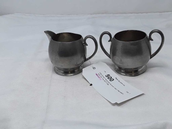 CRESCENT PEWTER SUGAR AND CREAMER