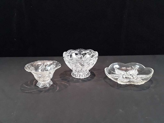 3 CRYSTAL AND GLASS KEY TRAYS/ CANDY DISHES