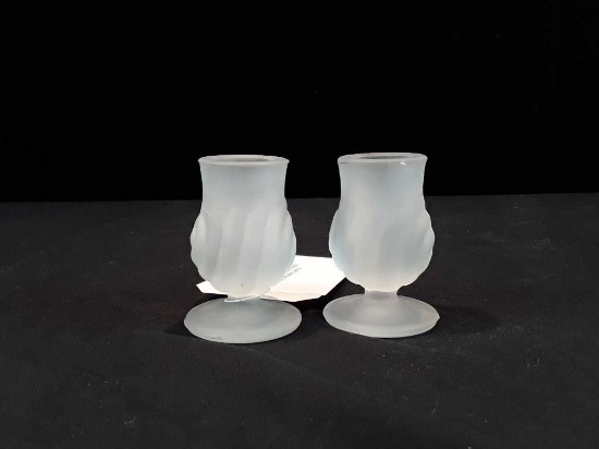 2 FROSTED GLASS CANDLE HOLDERS