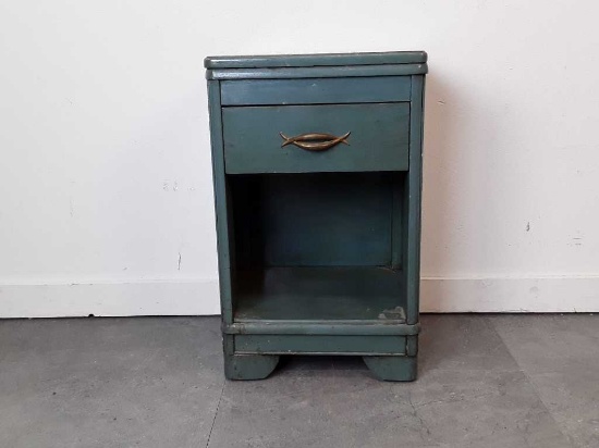 BEDSIDE TABLE PAINTED GREEN 1 DRAWER & CUBBY