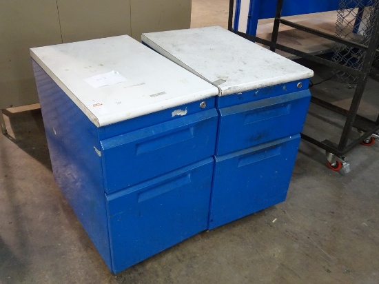 SET OF 2 BLUE AND WHITE FILING CABINETS