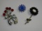 Vintage Pins: Red Flowers, Black Flower, Starburst