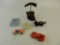 MISC COLLECTABLES. 2 TOY CARS, DECK OF CARDS,HOOKS