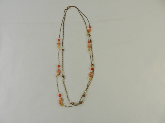 BRASSTONE NECKLACE W/ORANGE, GOLDEN BEADS