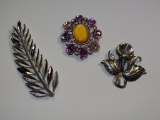 Vintage Pins:Leaf, Gemstone & Flower