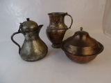 3 PETINA COPPER/SILVER COLORED PITCHERS & BOWL