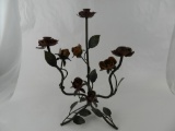 METAL ROSE THEMED CANDLE HOLDER.