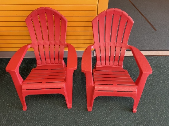 Pair of 2 Red Adirondack Plastic Chairs