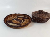 2 AFRICAN STYLE WOVEN BASKETS