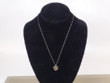 Sterling 2-Tone Red Gem Heart Pend & Ster Chain 3g