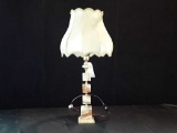 STONE & BRASS COLOR LAMP W/SHADE