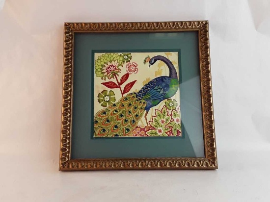 Peacock Bling Artwork with Brassy Frame